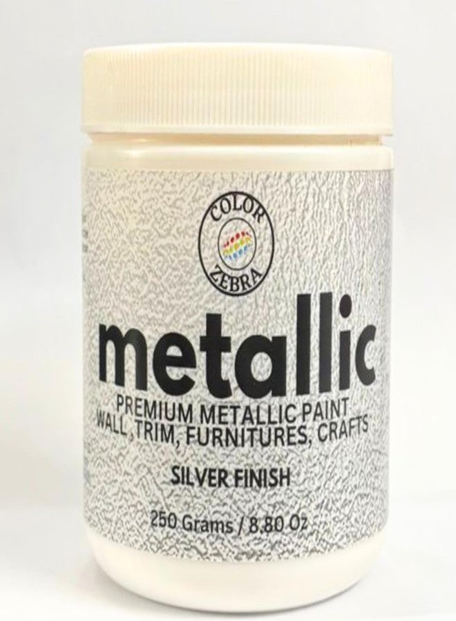 Color Zebra Acrylic Silver Metallic Paint - 250g (Pack of 1) | Metallic Paint for Wall Trim, Furniture, Crafts | Non Toxic Acrylic Metallic Paint for Professional Artists, Hobby Painters & Kids - Image 1